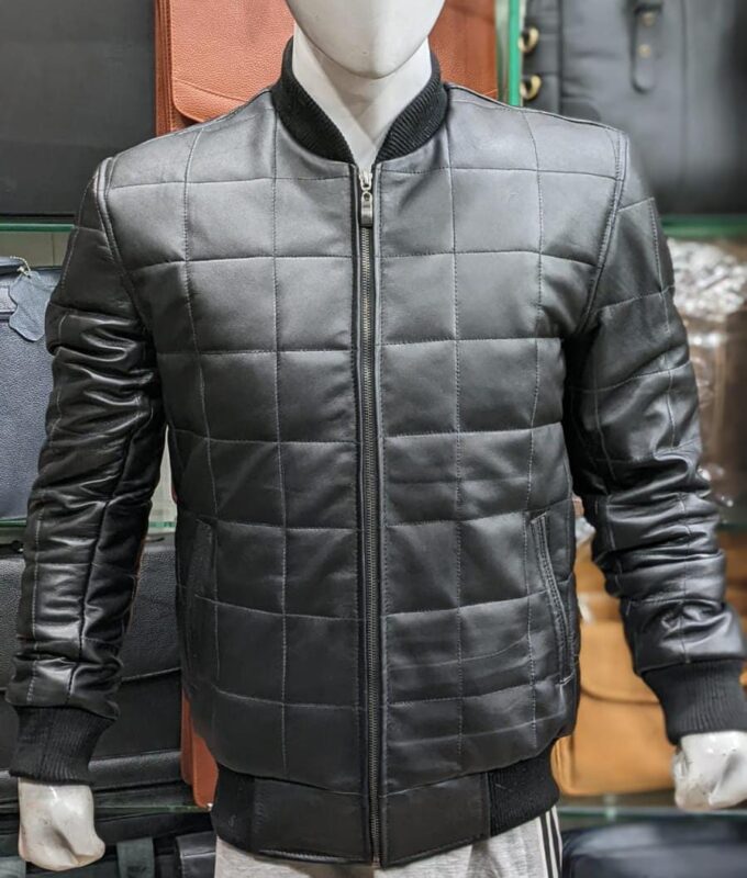Men's Quilted Leather Bomber Jacket